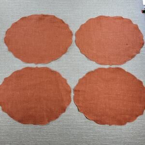 VTG Williams Sonoma Linen Placemats Pumpkin Orange Scalloped Edge Oval Set of 4
